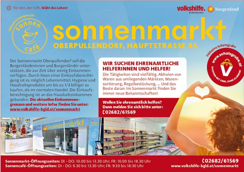 Sonnenmarkt Oberpullendorf sucht ehrenamtliche Helferinnen und Helfer!
